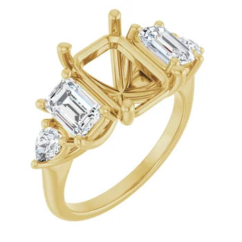 Emerald-Cut Semi-Mount Engagement Ring with 5-Stone Graduated Side Accents in 14K Gold