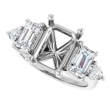 Emerald-Cut Semi-Mount Engagement Ring with 5-Stone Graduated Side Accents in 14K Gold