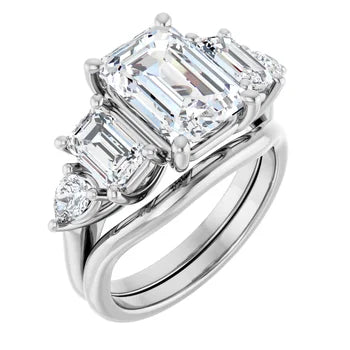 Emerald-Cut Semi-Mount Engagement Ring with 5-Stone Graduated Side Accents in 14K Gold
