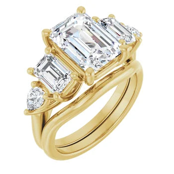 Emerald-Cut Semi-Mount Engagement Ring with 5-Stone Graduated Side Accents in 14K Gold