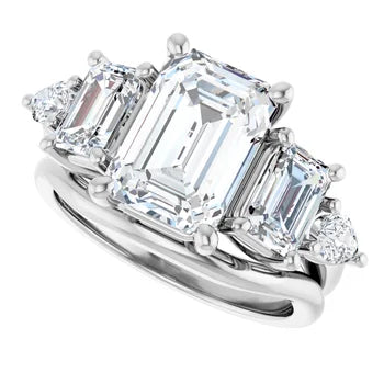 Emerald-Cut Semi-Mount Engagement Ring with 5-Stone Graduated Side Accents in 14K Gold