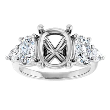 Oval-Cut Semi-Mount Engagement Ring with 5-Stone Graduated Side Accents in 14K Gold