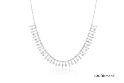 18K Gold Baguette & Round Diamond Necklace (3.10 ctw, 18