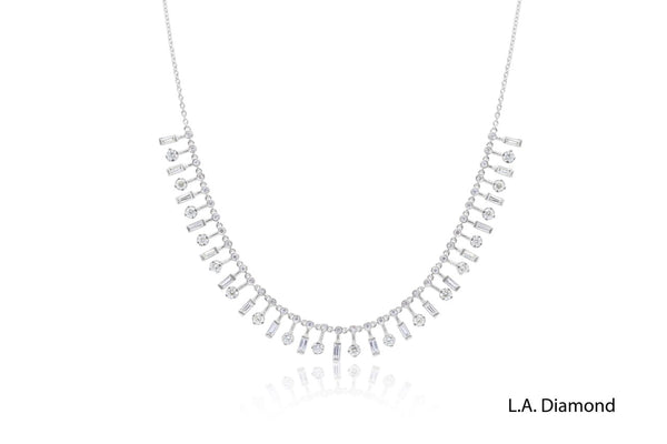 18K Gold Baguette & Round Diamond Necklace (3.10 ctw, 18