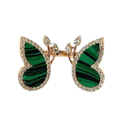 18K Rose Gold Diamond & Emerald Butterfly Marquise-Cut Ring (0.89 ct)
