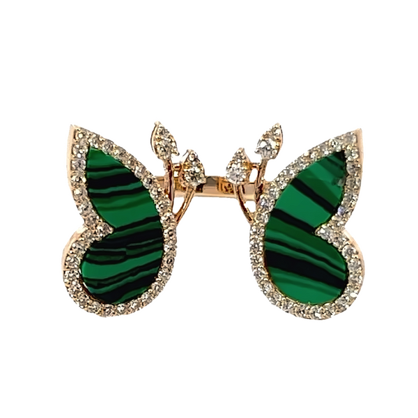 18K Rose Gold Diamond & Emerald Butterfly Marquise-Cut Ring (0.89 ct)