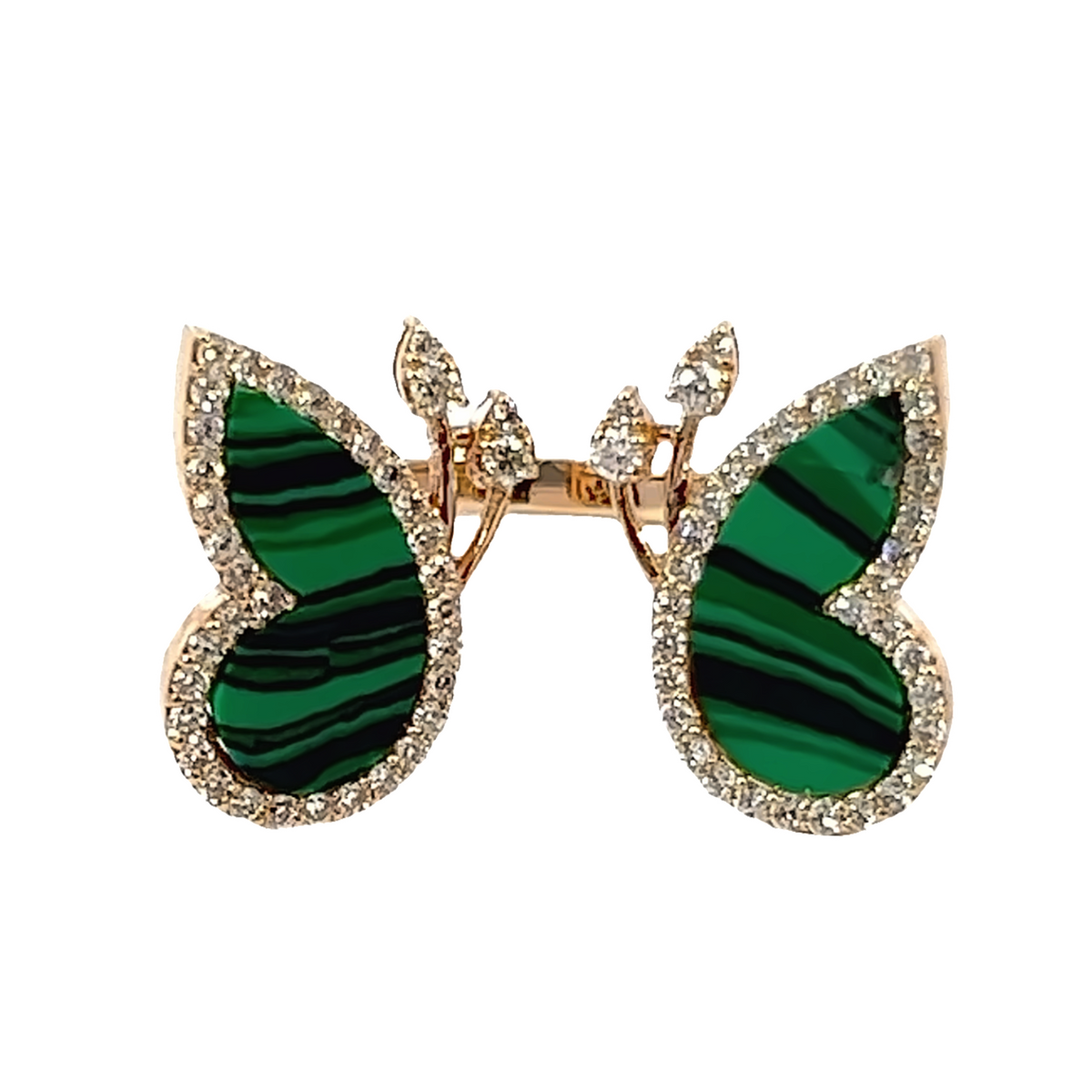 18K Rose Gold Diamond & Emerald Butterfly Marquise-Cut Ring (0.89 ct)