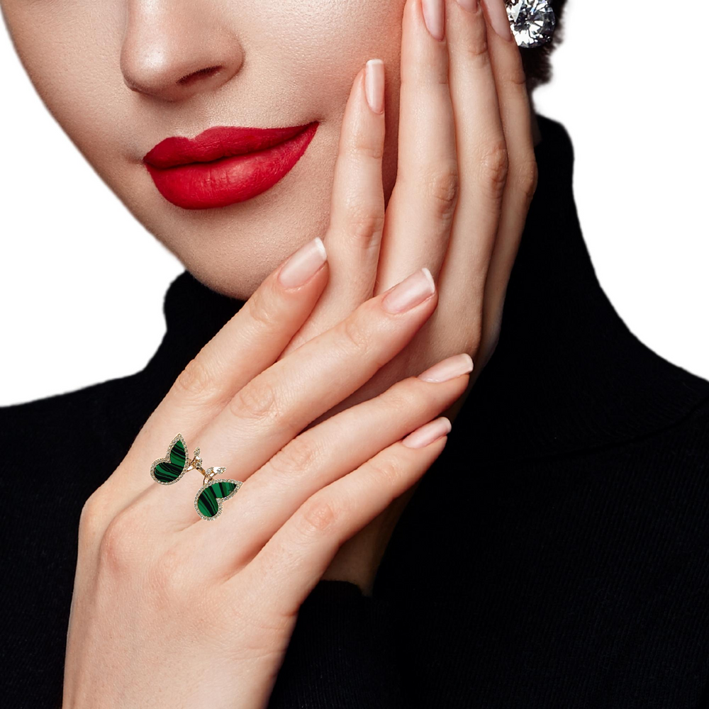 18K Rose Gold Diamond & Emerald Butterfly Marquise-Cut Ring (0.89 ct)