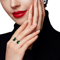 18K Rose Gold Diamond & Emerald Butterfly Marquise-Cut Ring (0.89 ct)