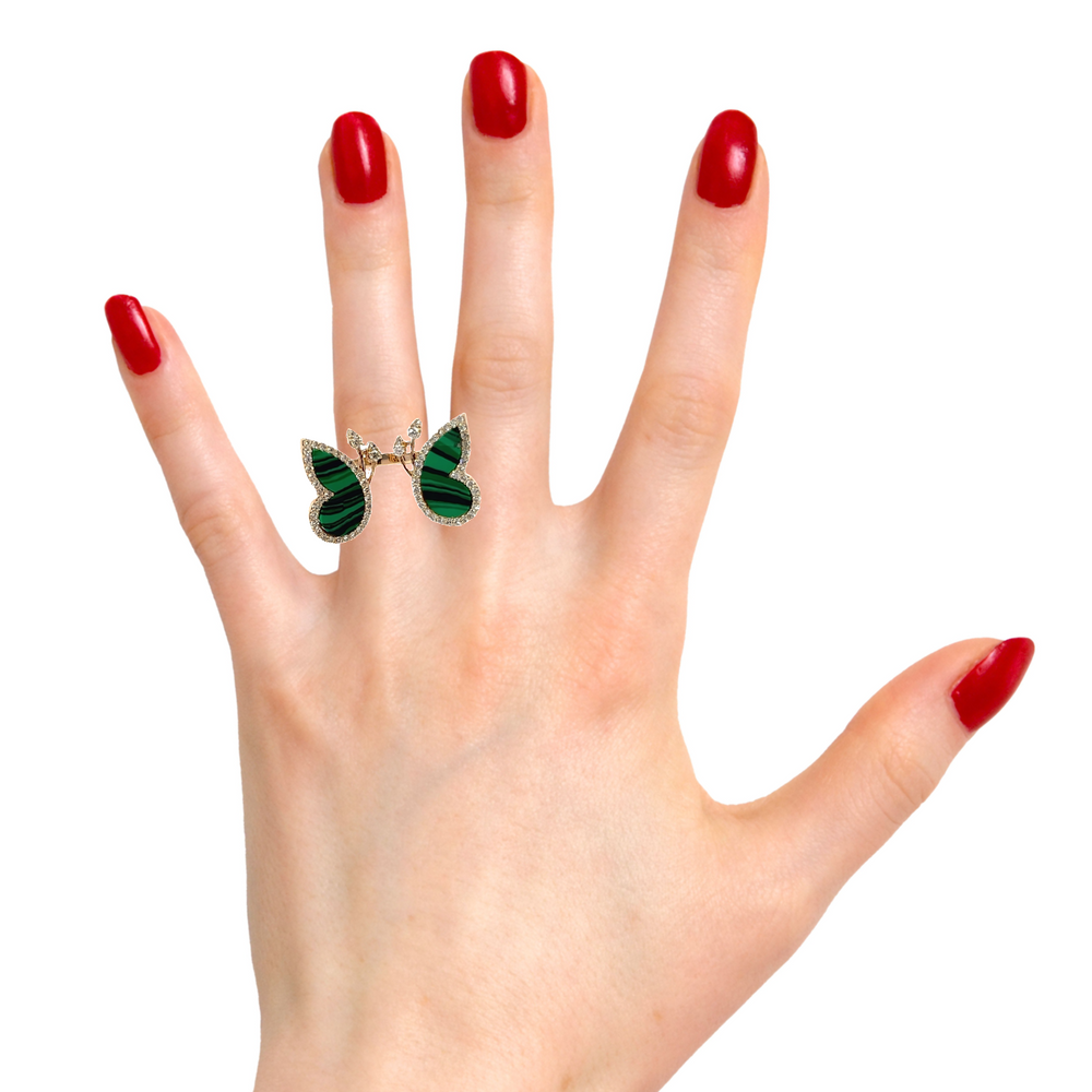 18K Rose Gold Diamond & Emerald Butterfly Marquise-Cut Ring (0.89 ct)