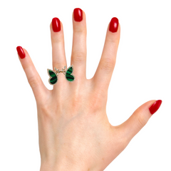 18K Rose Gold Diamond & Emerald Butterfly Marquise-Cut Ring (0.89 ct)