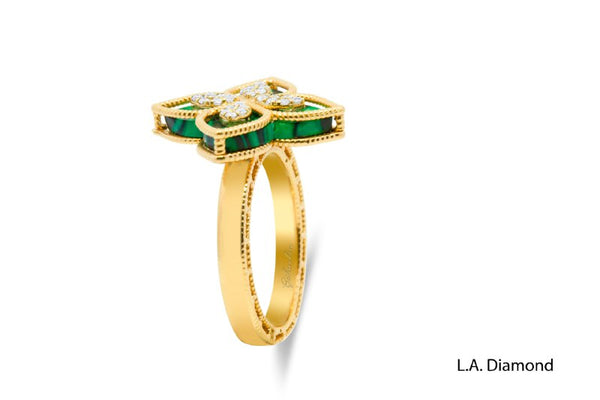 18K Rose Gold Diamond & Emerald Marquise-Cut Ring (0.35 ct)