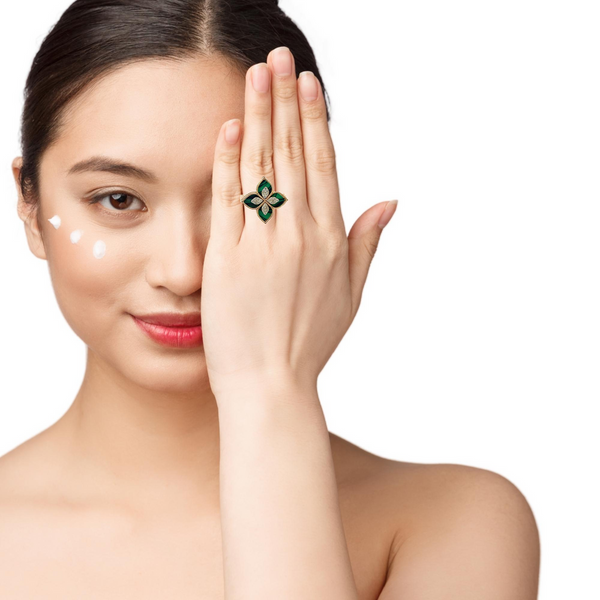 18K Rose Gold Diamond & Emerald Marquise-Cut Ring (0.35 ct)