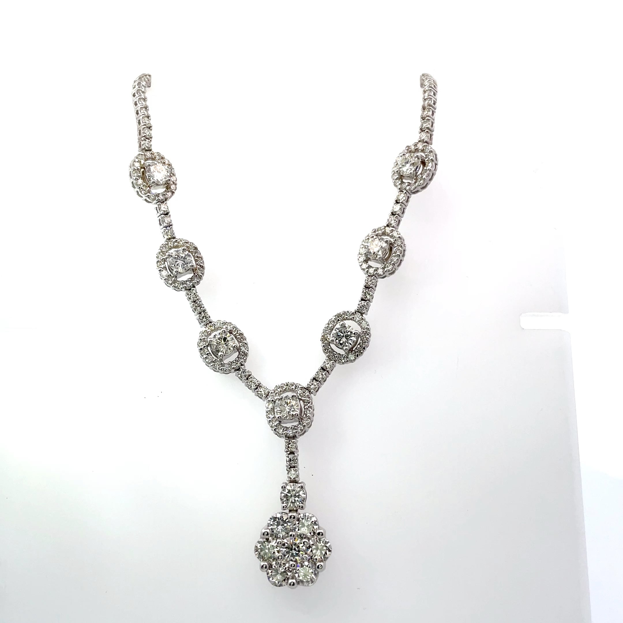 18K White Gold 10.5 CT T.W. Diamond Tennis Necklace with Flower Pendant Drop