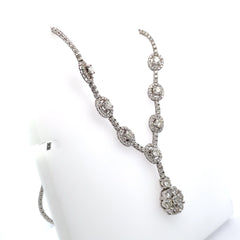 18K White Gold 10.5 CT T.W. Diamond Tennis Necklace with Flower Pendant Drop