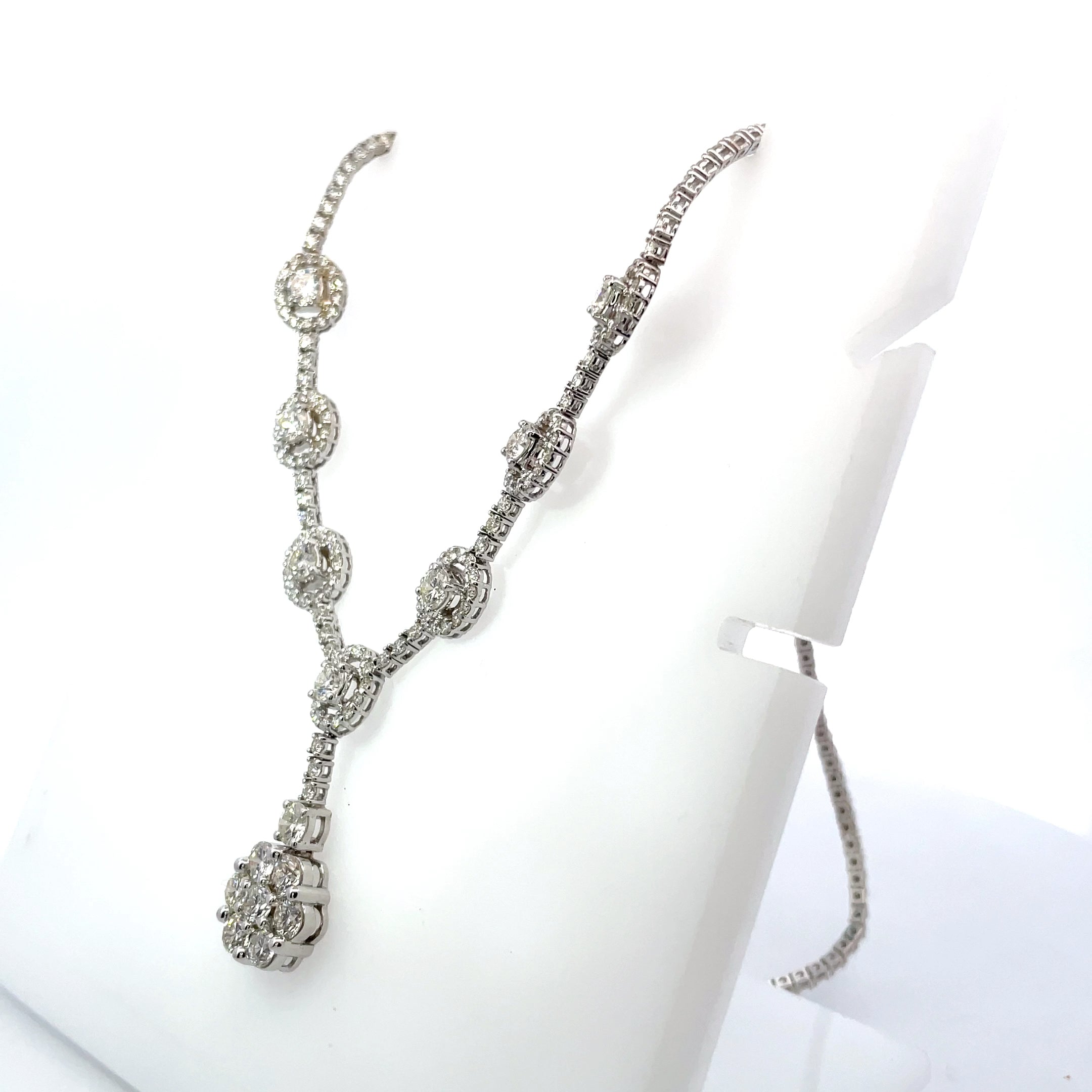 18K White Gold 10.5 CT T.W. Diamond Tennis Necklace with Flower Pendant Drop