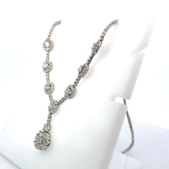 18K White Gold 10.5 CT T.W. Diamond Tennis Necklace with Flower Pendant Drop