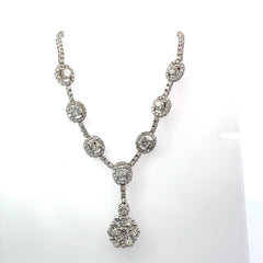 18K White Gold 10.5 CT T.W. Diamond Tennis Necklace with Flower Pendant Drop