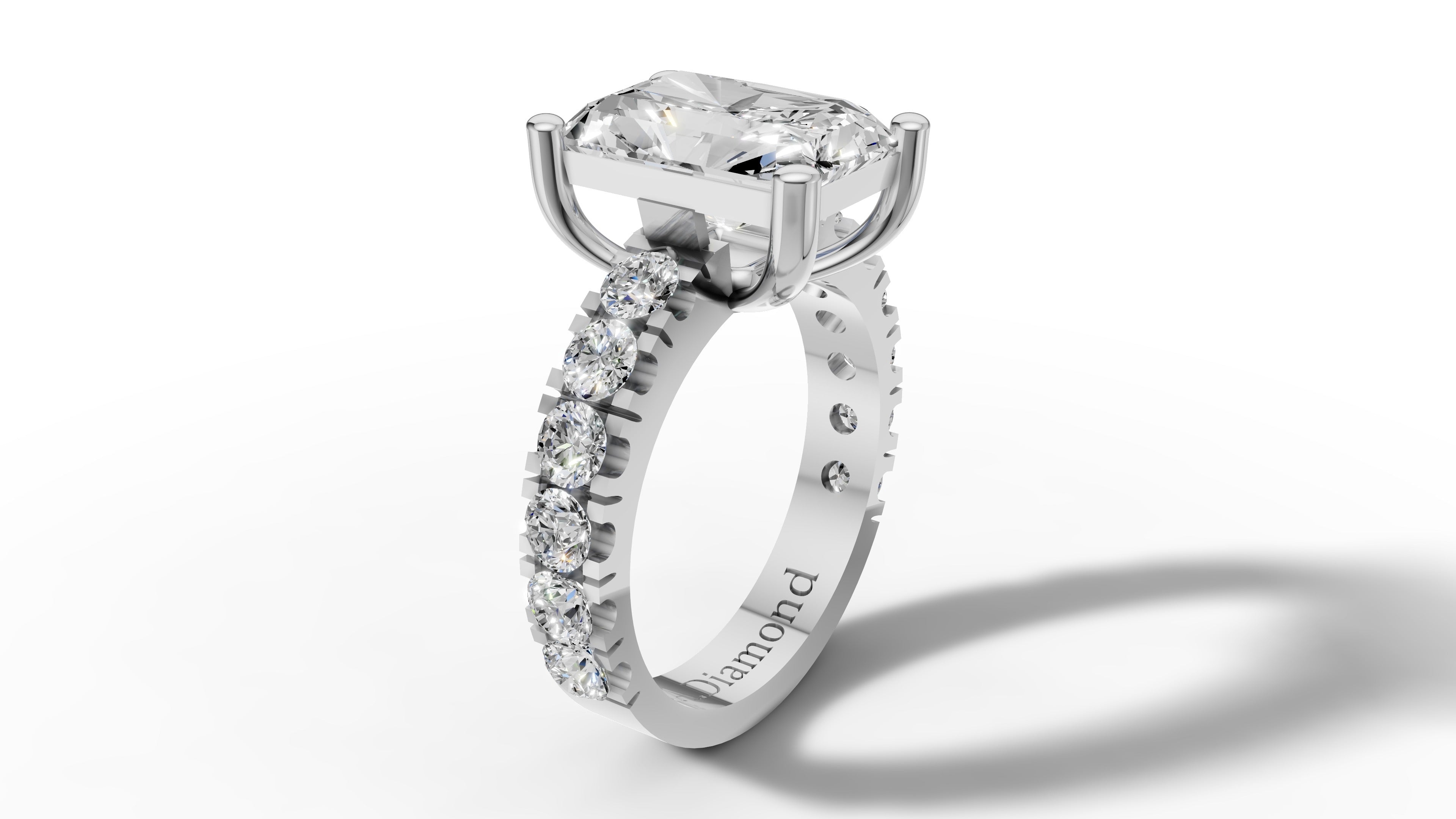 18K White Gold 8ct Emerald Cut Diamond Solitaire Eternity Ring