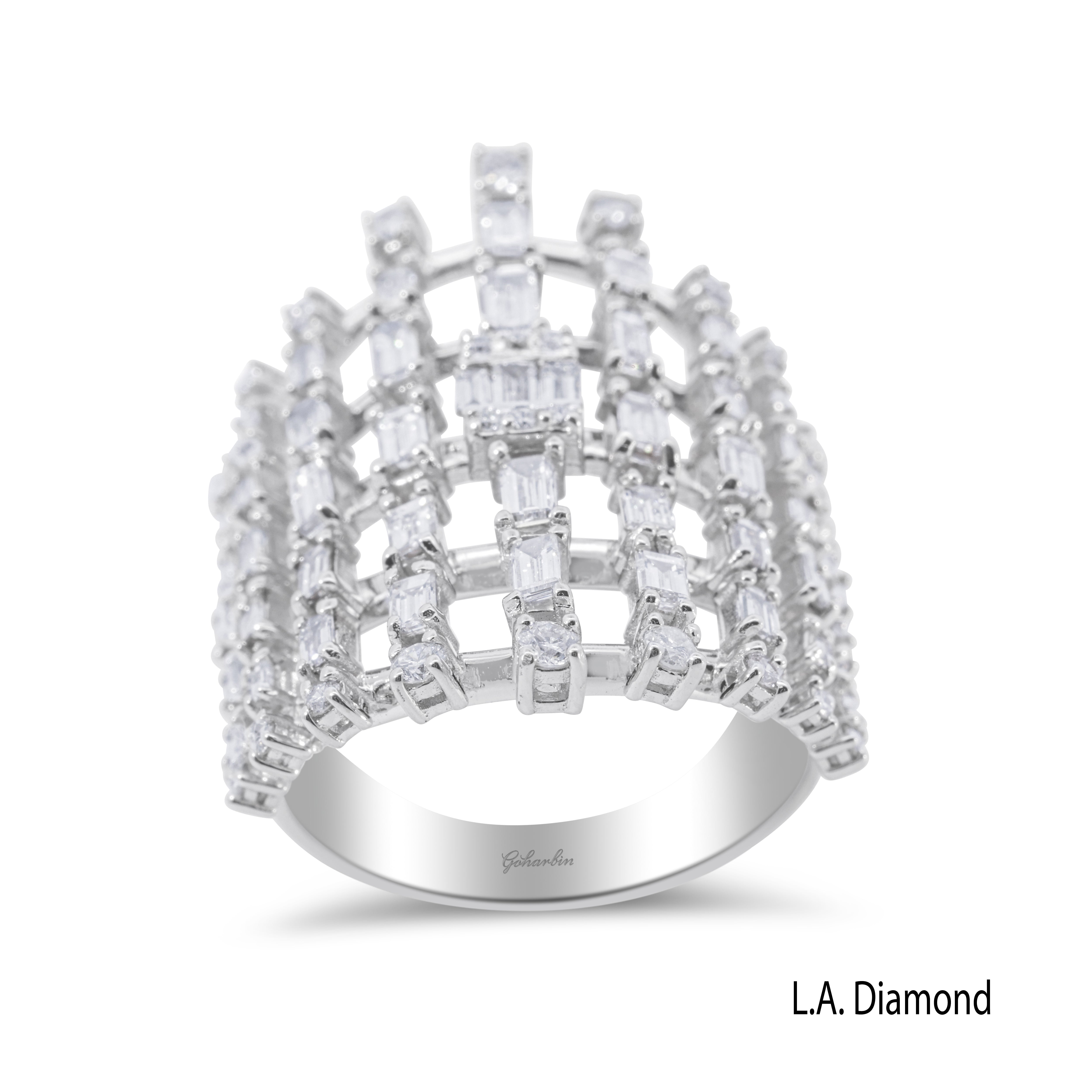 18K White Gold Baguette & Round Diamond Cluster Ring (2 ct)
