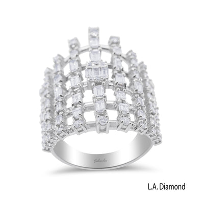 18K White Gold Baguette & Round Diamond Cluster Ring (2 ct)