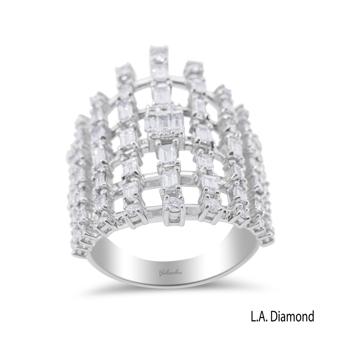 18K White Gold Baguette & Round Diamond Cluster Ring (2 ct)