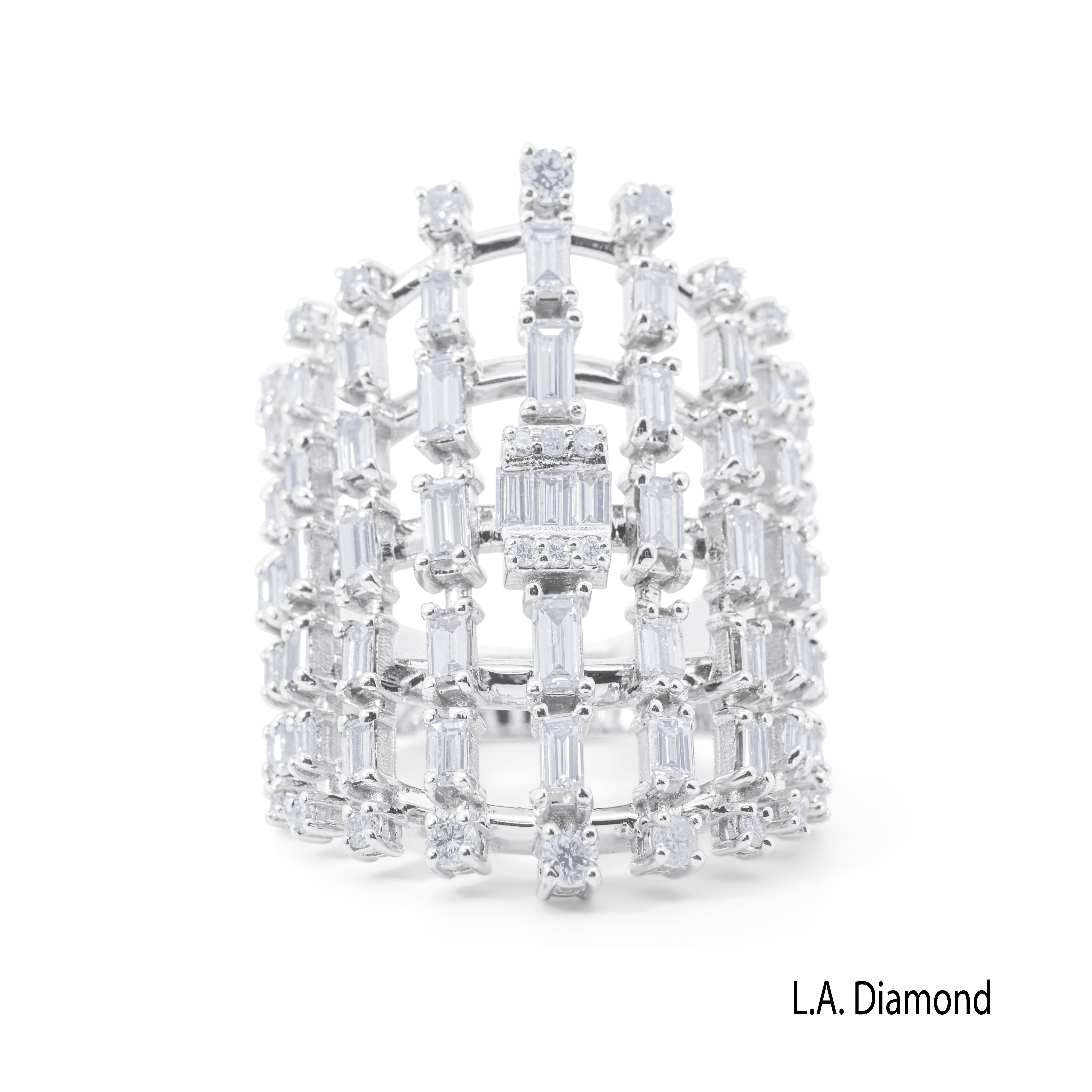 18K White Gold Baguette & Round Diamond Cluster Ring (2 ct)