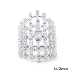 18K White Gold Baguette & Round Diamond Cluster Ring (2 ct)