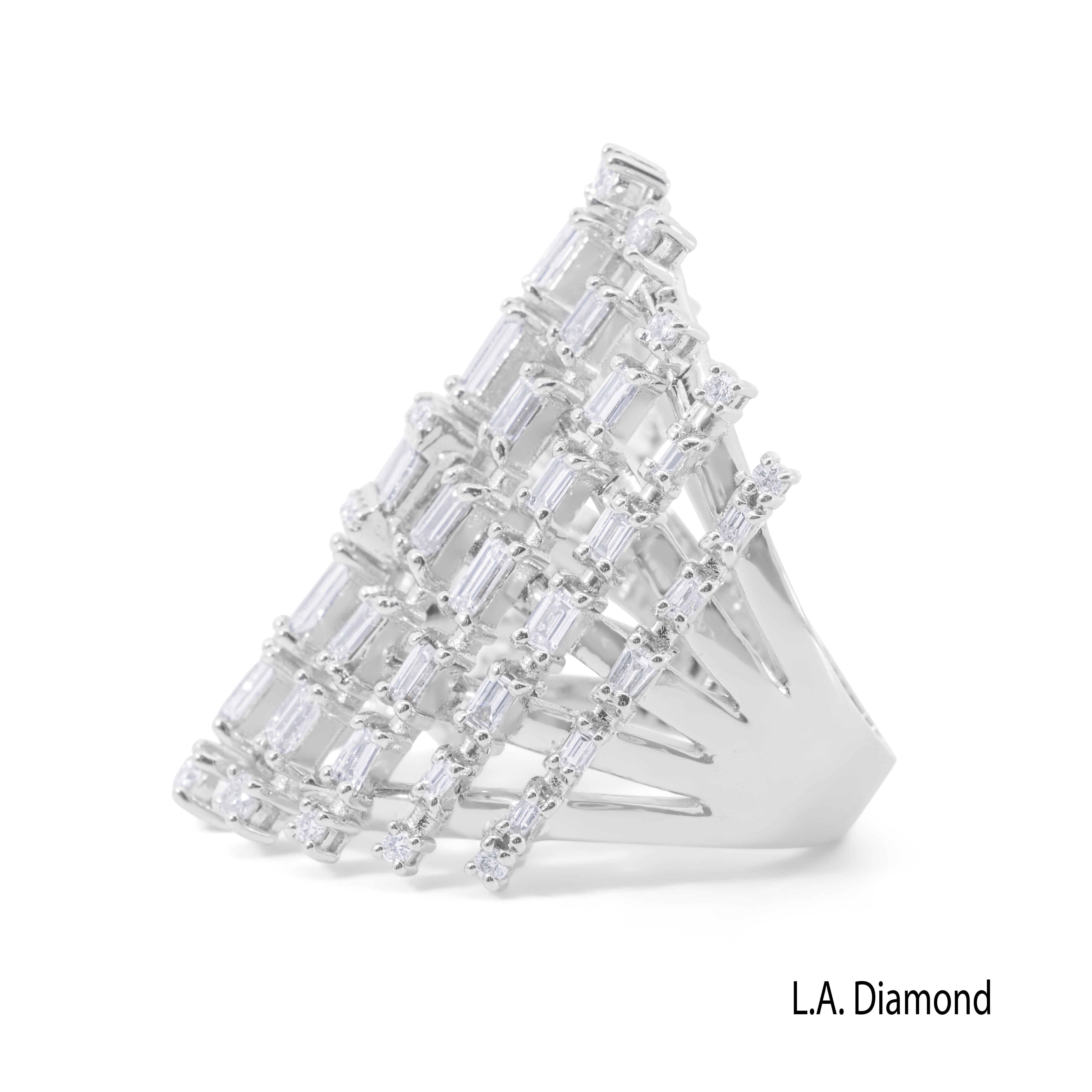 18K White Gold Baguette & Round Diamond Cluster Ring (2 ct)