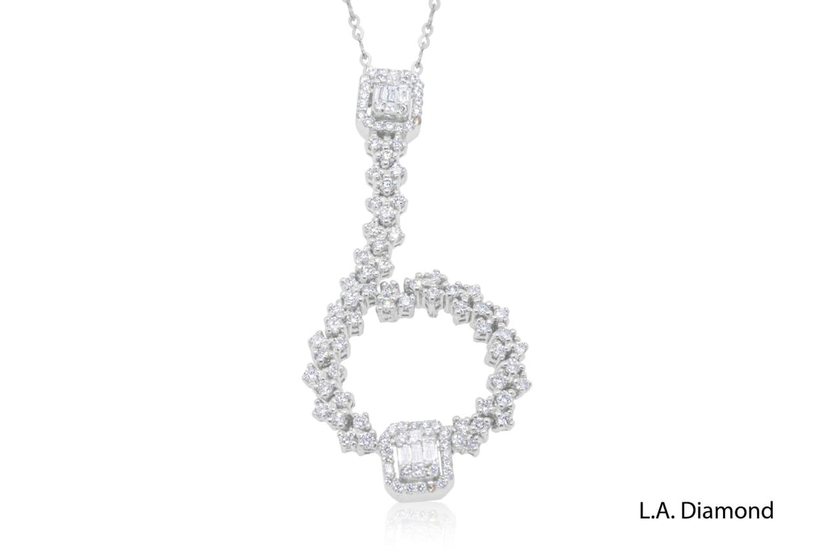 18K White Gold Diamond Baguette Pendant