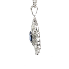 18K White Gold Diamond & Blue Sapphire Center Round-Cut Pendant