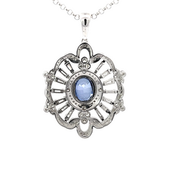 18K White Gold Diamond & Blue Sapphire Center Round-Cut Pendant