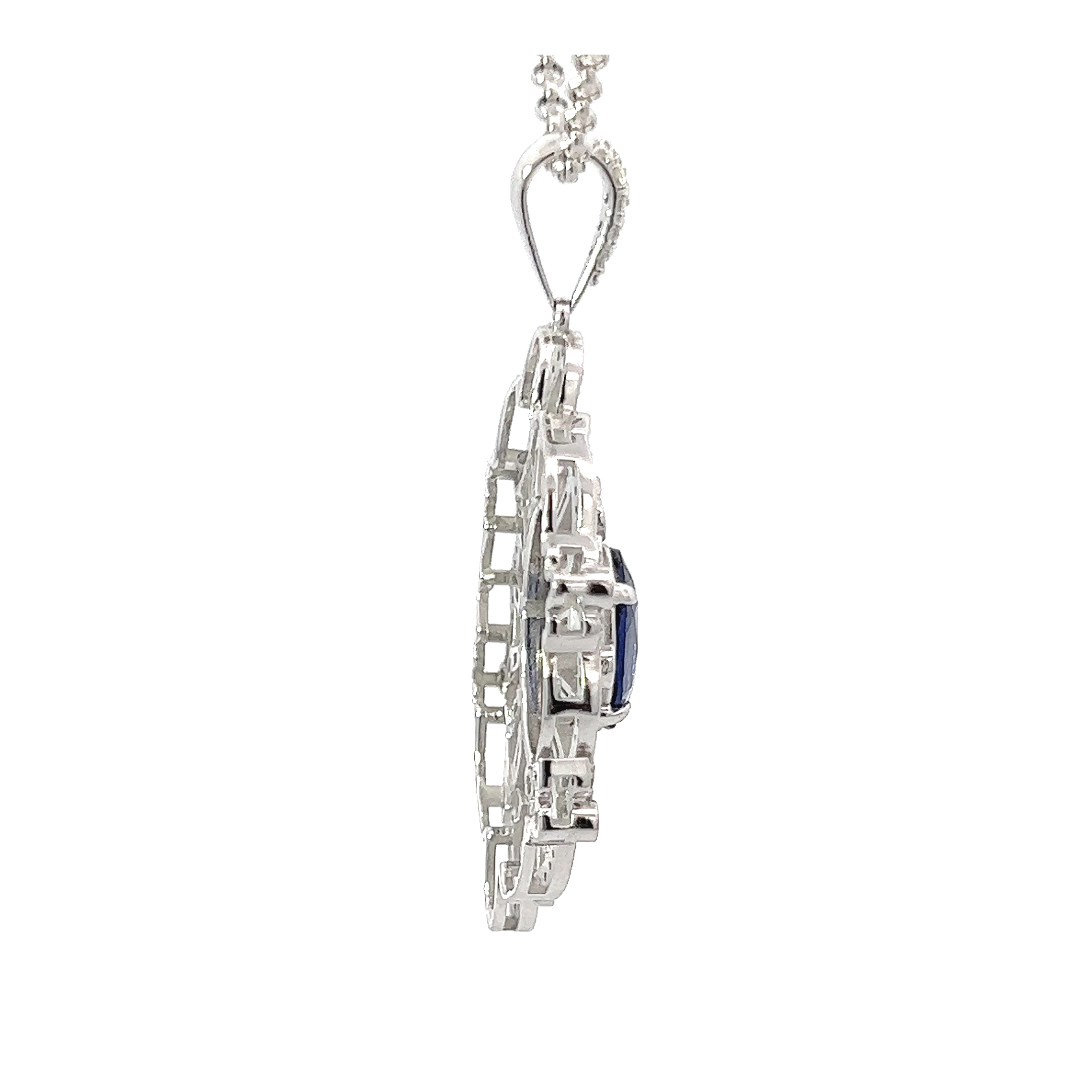 18K White Gold Diamond & Blue Sapphire Center Round-Cut Pendant