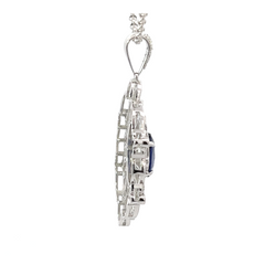 18K White Gold Diamond & Blue Sapphire Center Round-Cut Pendant
