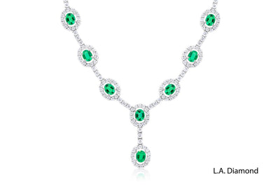 18K White Gold Diamond & Emerald Necklace (10.5 ctw)