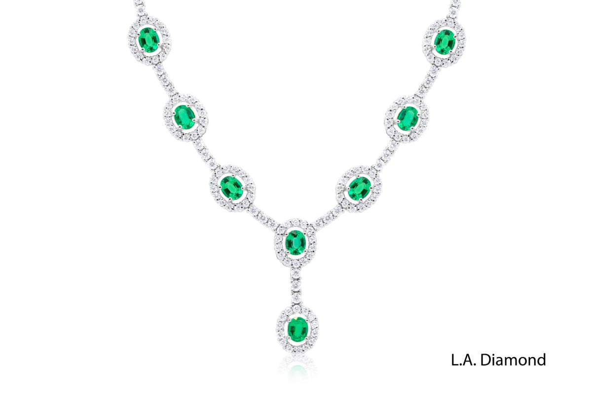 18K White Gold Diamond & Emerald Necklace (10.5 ctw)