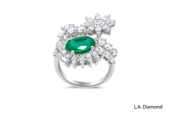 18K White Gold Diamond & Emerald Ring