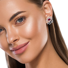 18K White Gold Diamond Round and Pear Cut Earrings with Ruby (2.50 ct)