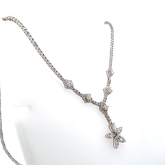 18K White Gold Diamond Tennis Necklace with Flower Pendant (6.60 ct)