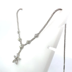 18K White Gold Diamond Tennis Necklace with Flower Pendant (6.60 ct)