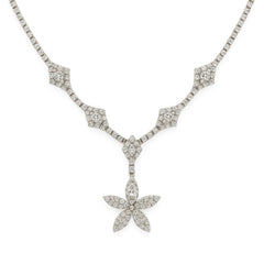 18K White Gold Diamond Tennis Necklace with Flower Pendant (6.60 ct)
