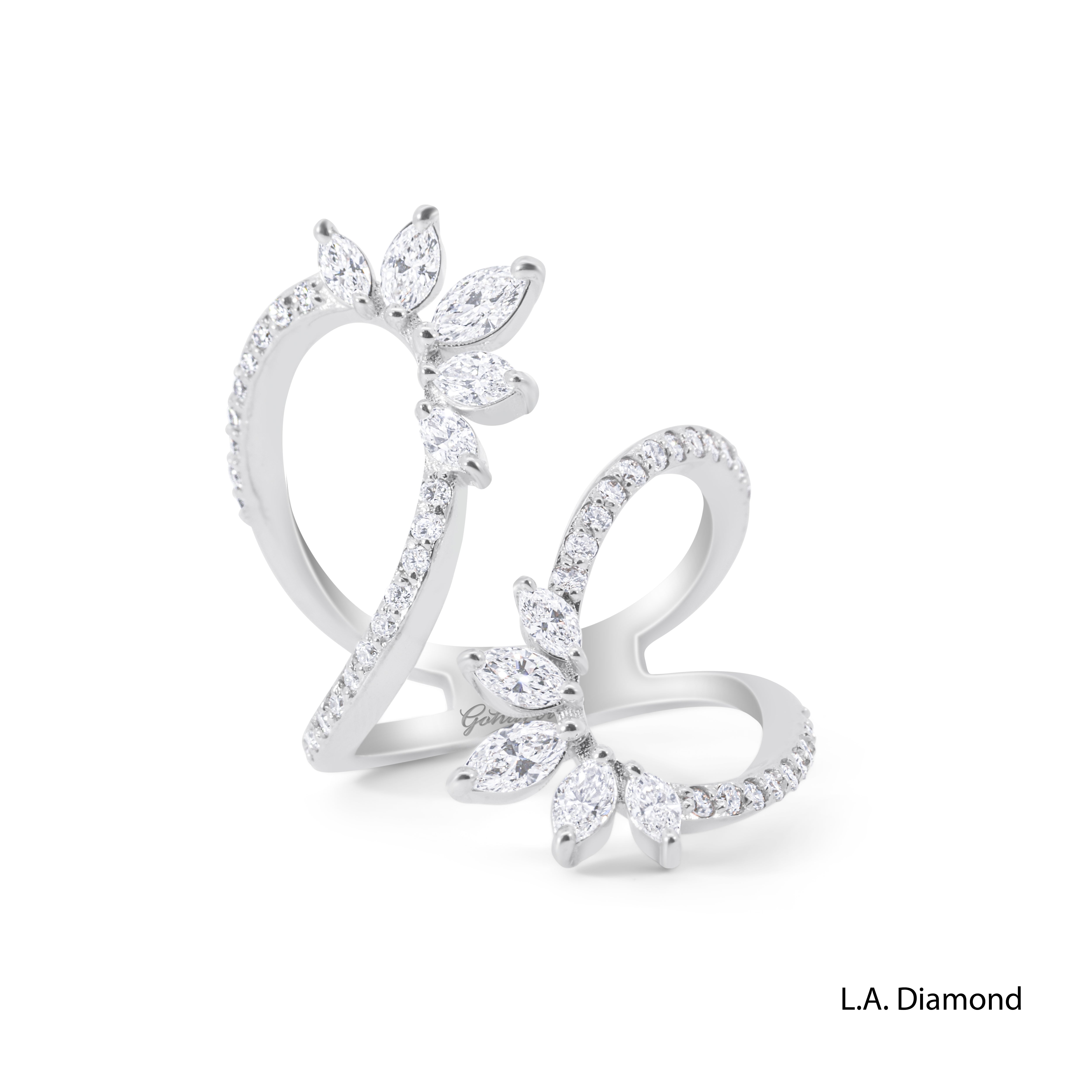 18K White Gold Marquise & Round Diamond Open-Shank Statement Ring (1.22 ct)