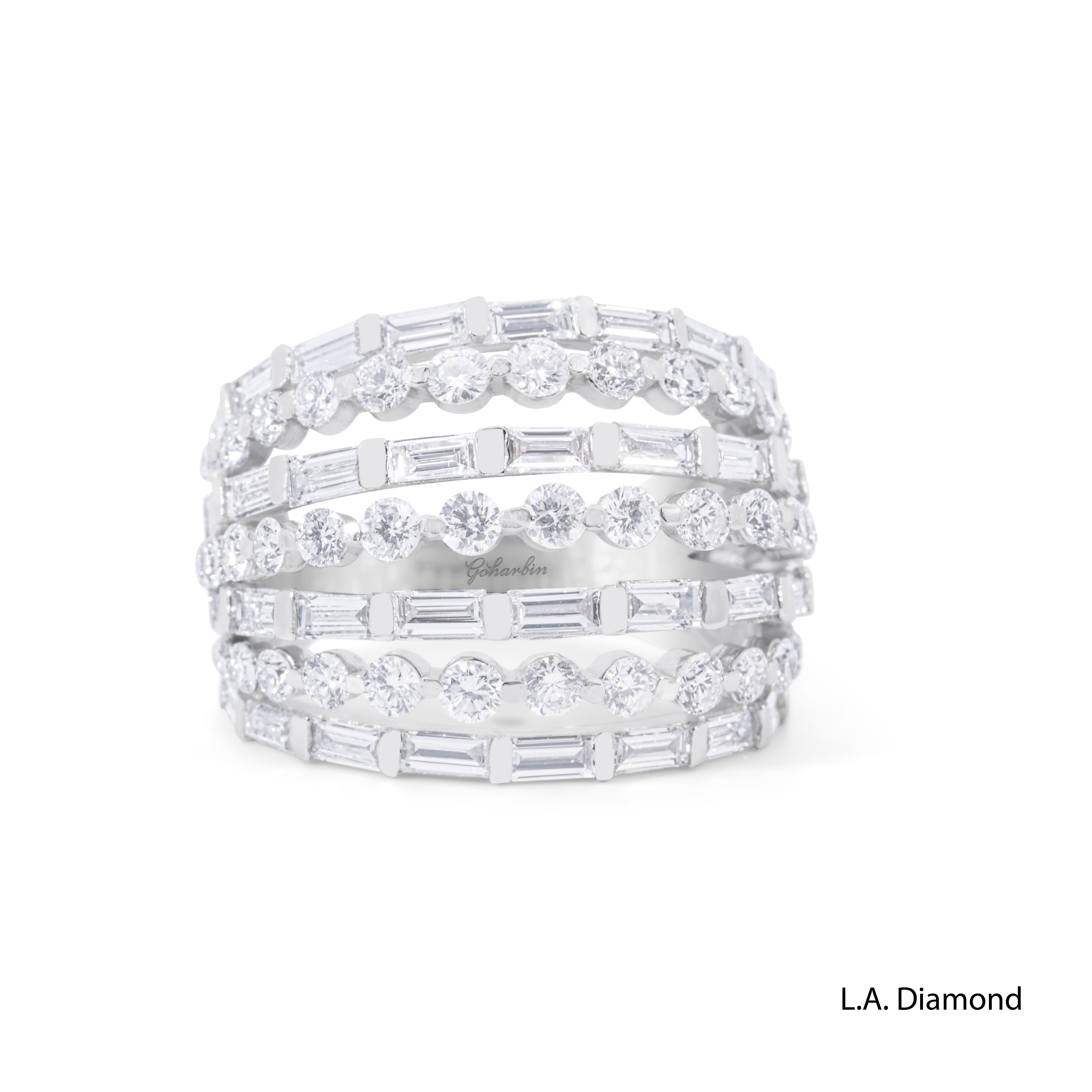 18K White Gold Round & Baguette 7-Row Diamond Ring (4.43 ct)