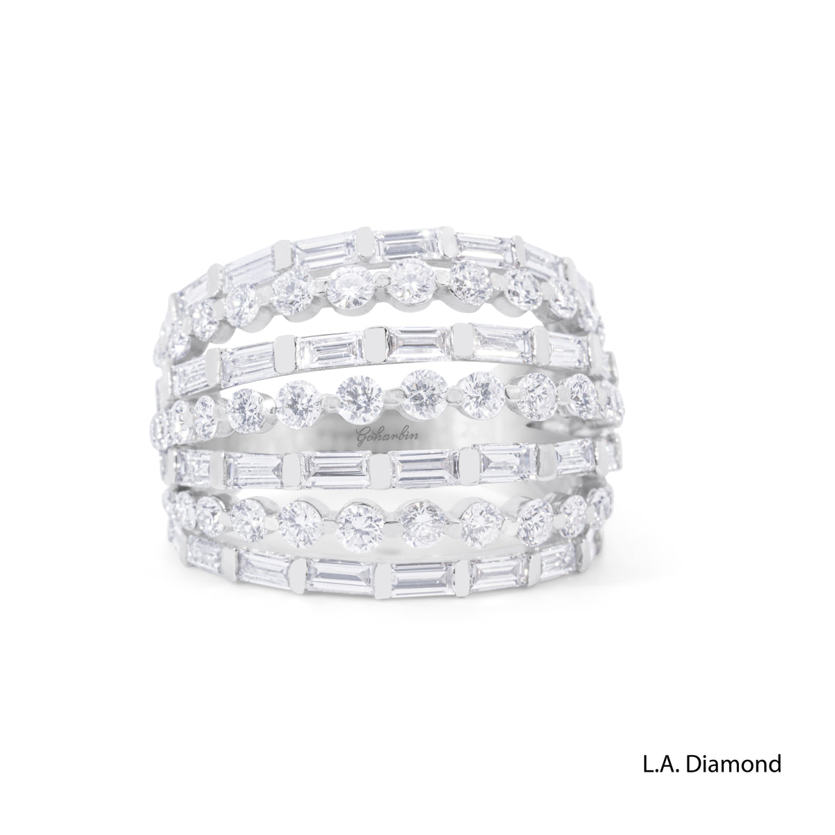 18K White Gold Round & Baguette 7-Row Diamond Ring (4.43 ct)
