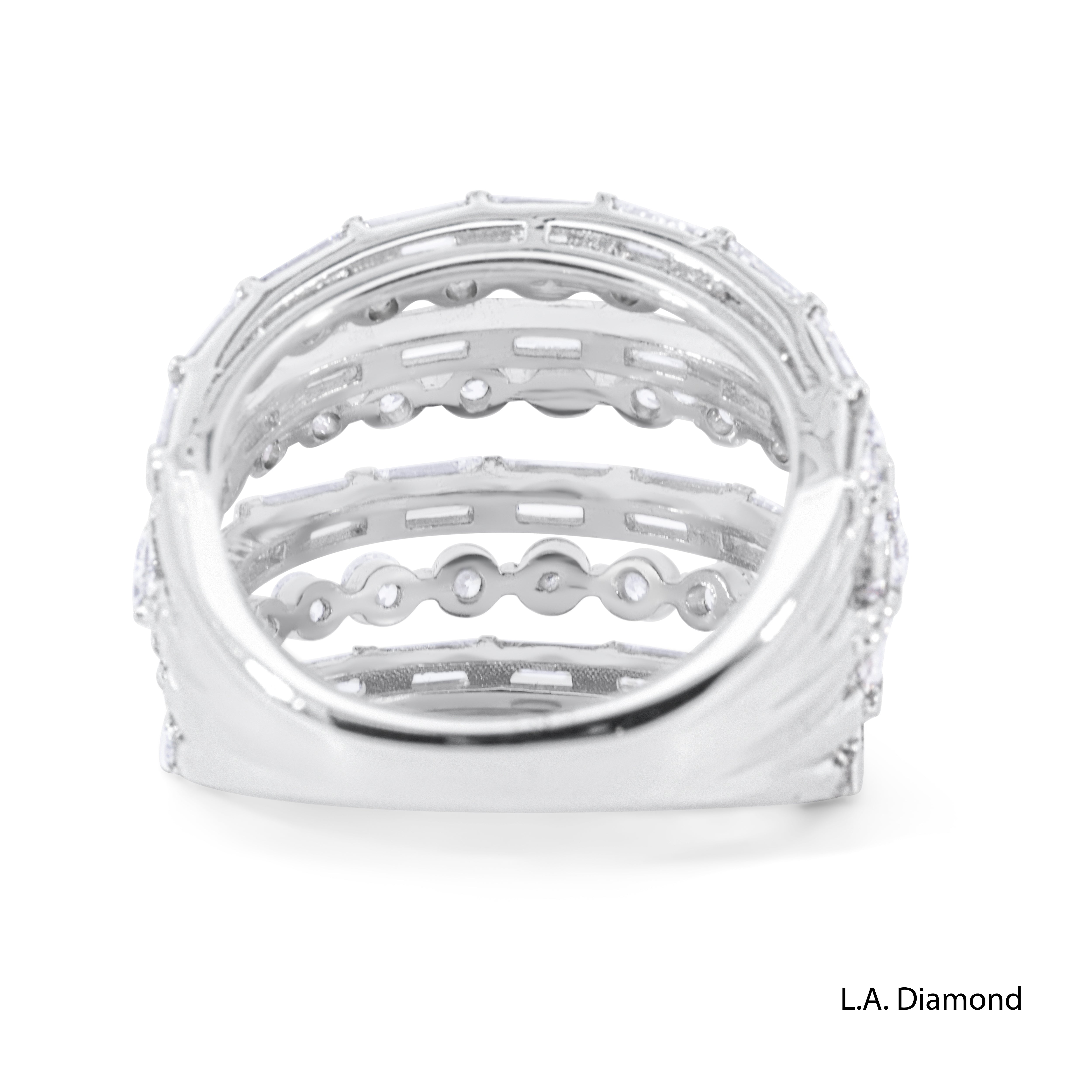 18K White Gold Round & Baguette 7-Row Diamond Ring (4.43 ct)