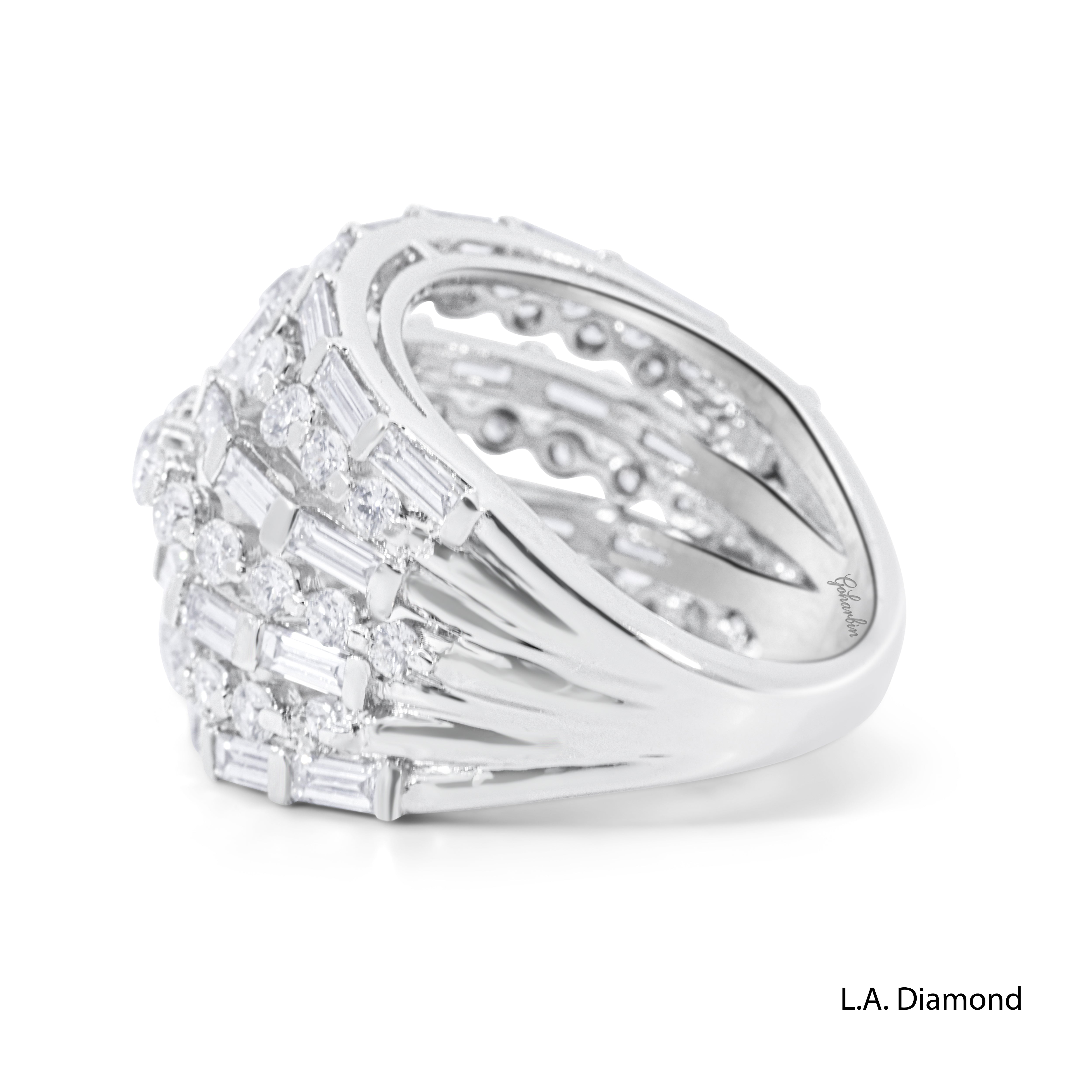 18K White Gold Round & Baguette 7-Row Diamond Ring (4.43 ct)