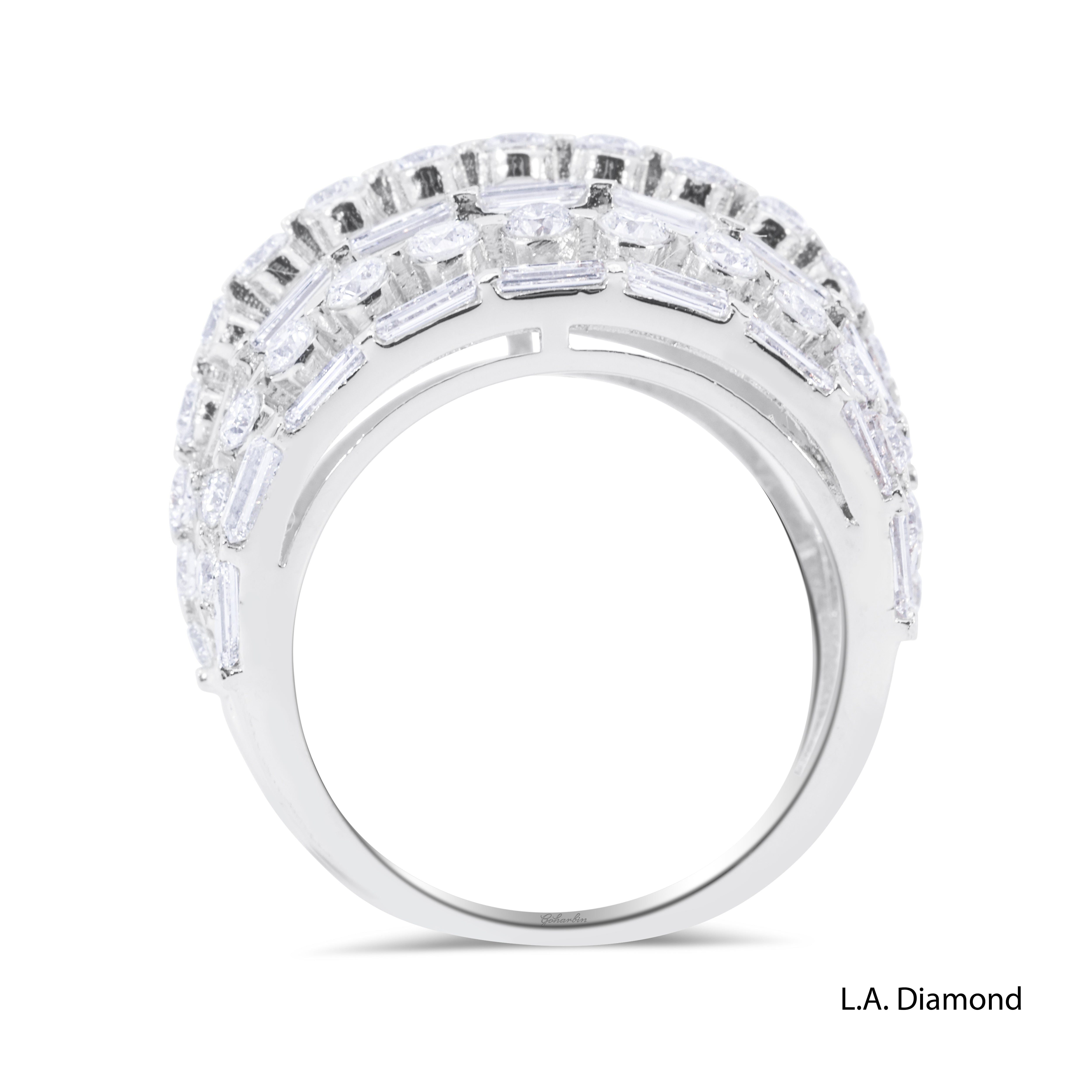 18K White Gold Round & Baguette 7-Row Diamond Ring (4.43 ct)