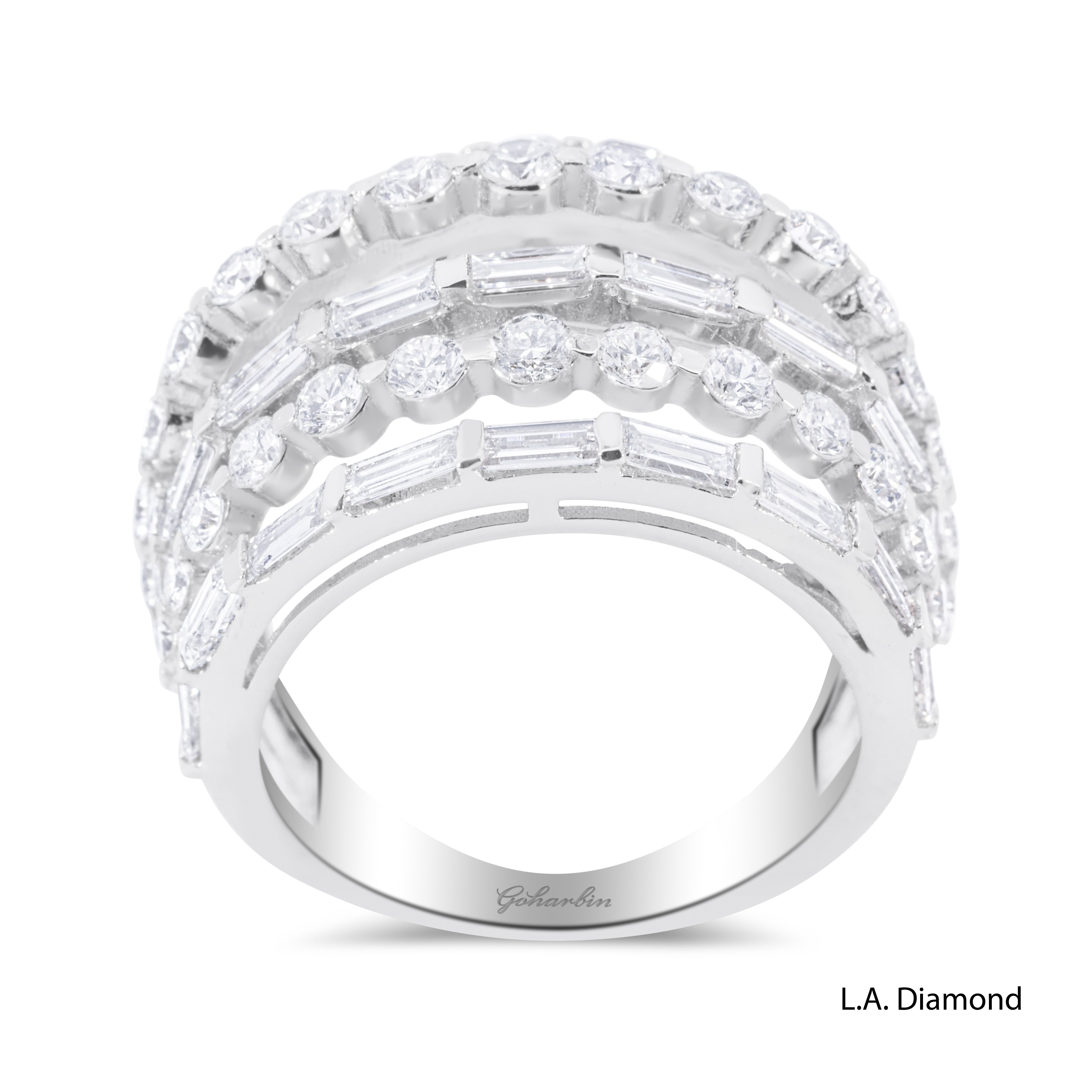 18K White Gold Round & Baguette 7-Row Diamond Ring (4.43 ct)