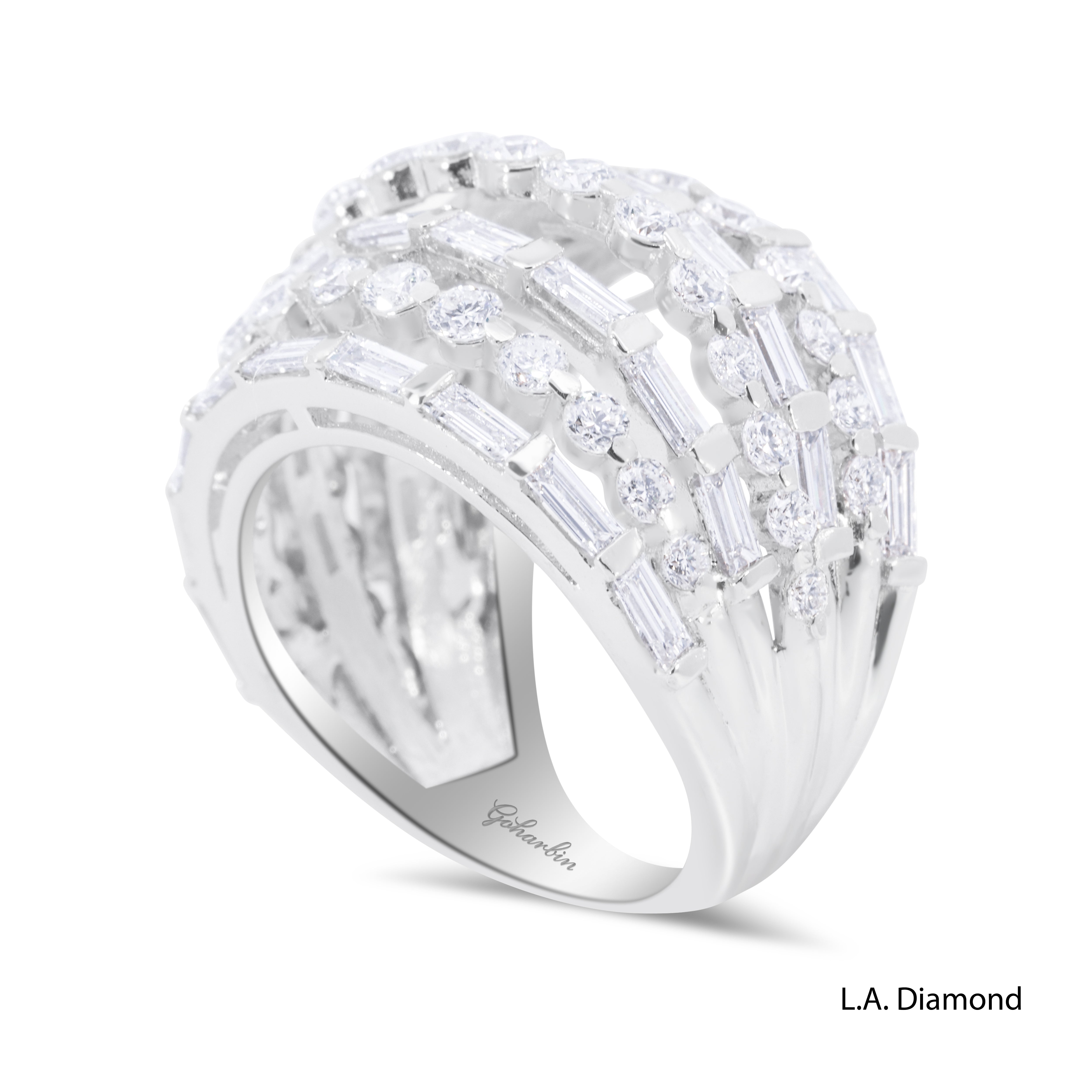 18K White Gold Round & Baguette 7-Row Diamond Ring (4.43 ct)
