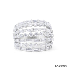 18K White Gold Round & Baguette 7-Row Diamond Ring (4.43 ct)